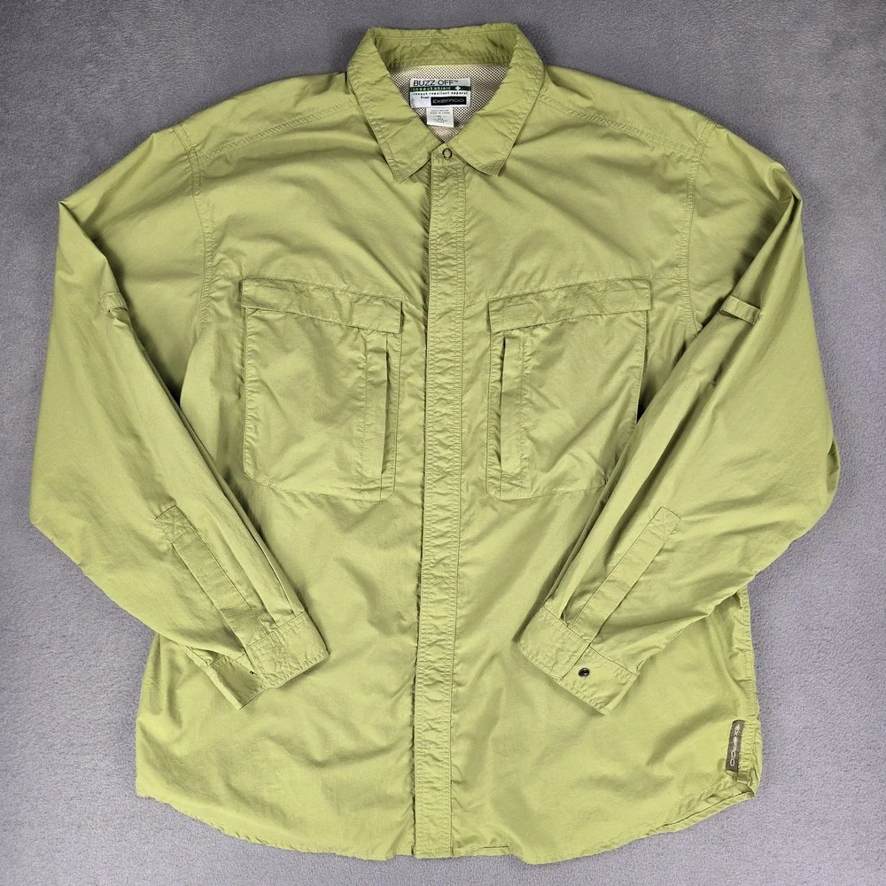 ExOfficio Buzz Off Shirt Mens XL Green Long Sleeve Nylon Hiking Travel Outdoor